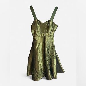 JS Collections Metallic Olive Green Mini Dress